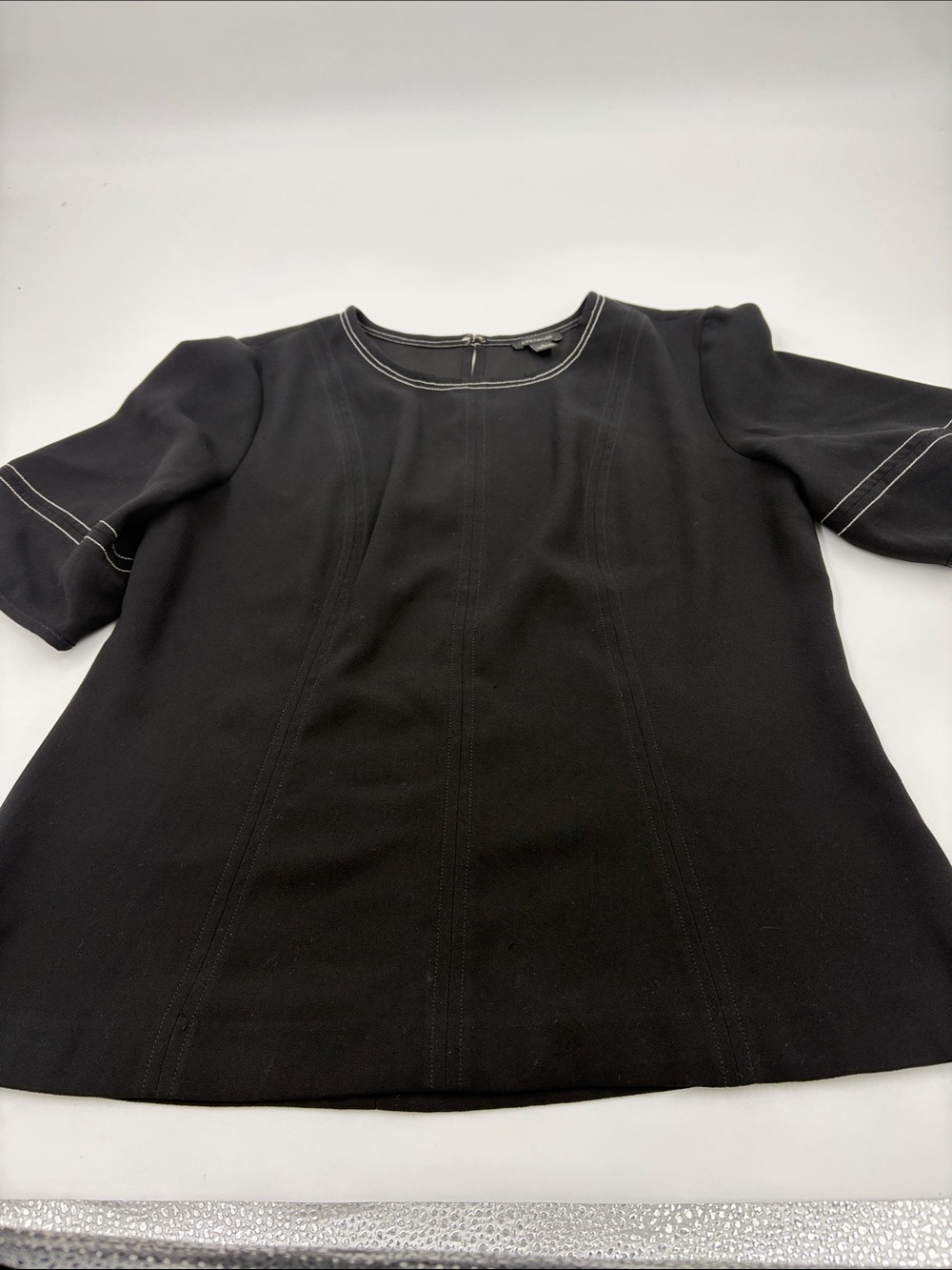 Ann Taylor Black Short Sleeve Top with Contrast Stitching